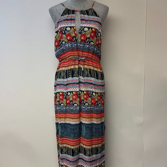 Minkpink dress SZ M maxi halter multi print keyhole neck bohemian unique… - Picture 1 of 16